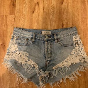 Free People Lace Denim Shorts